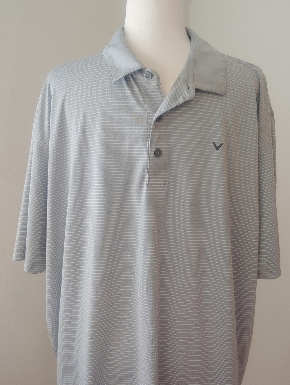 Callaway Opti-Dry Men’s Performance Golf Polo Shirt in Light Gray Stripe XXL